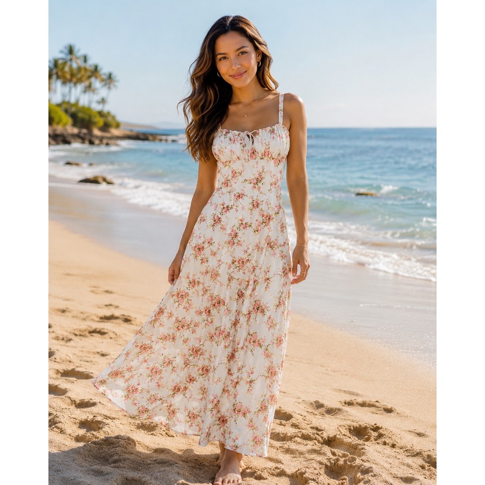 Parthea Floral Maxi Dress Pink Rose Milkmaid Corset Back Cottagecore XS